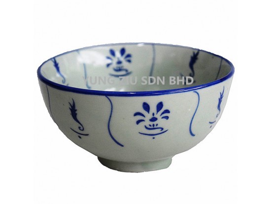 6^CERAMICS BOWL (HAND COLOR ANTIQUE BLUE)(11552)